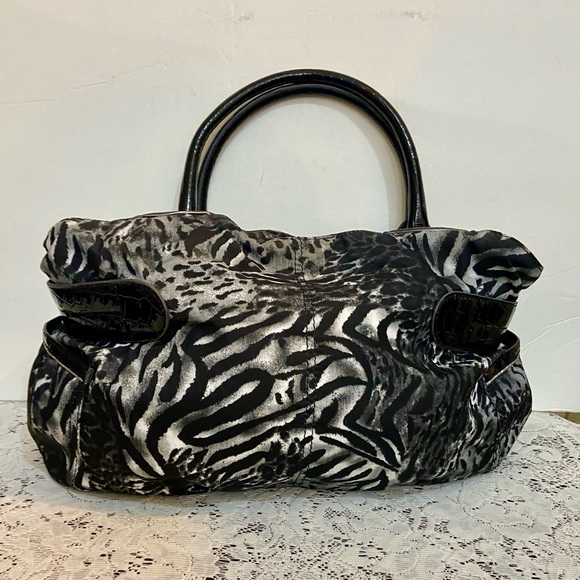 Sienna Ricchi (SR) Black- Gray Zebra Handbag 13.5in L x 10.5in H, x 4.5in W - Picture 6 of 12